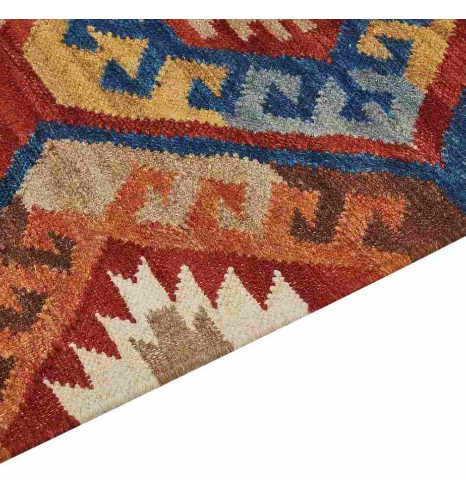 Kelim-Teppich Mehrfarbig Wolle 80 x 150 cm mit Fransen Geometrischem Muster Handgewebt Boho Orientteppich Läufer für Fussbodenheizung Geeignet