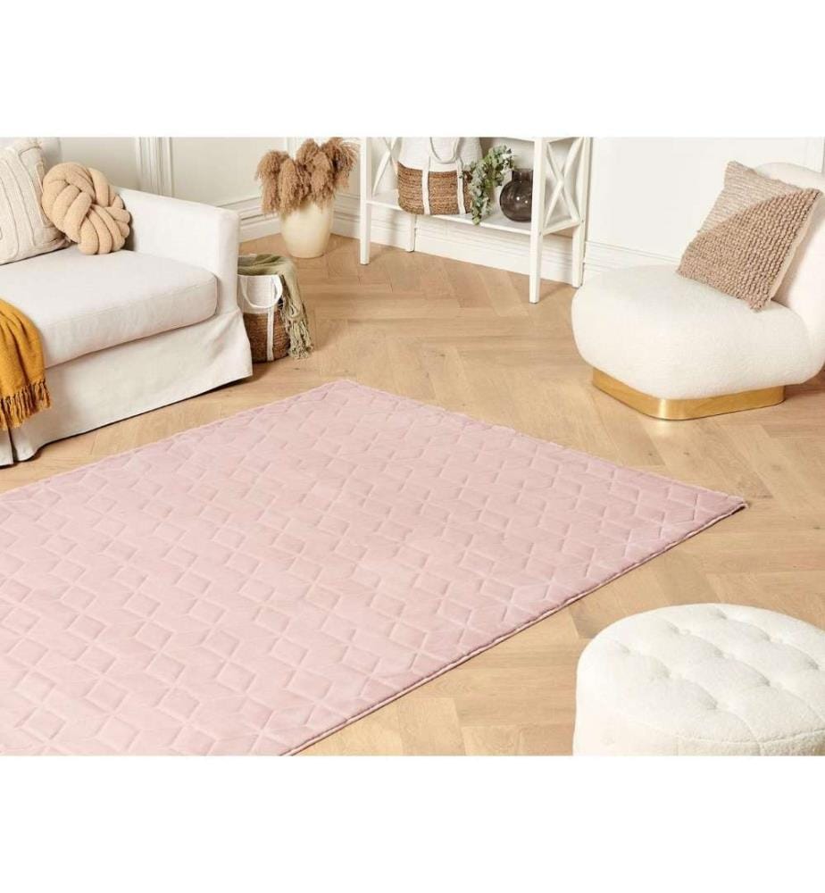 Teppich Rosa Kaninchen-Kunstfell 160x230 cm Einfarbig Handgefertigt Geometrisches Muster Shaggy Modern Glamourös Wohnzimmer Ausstattung Deko