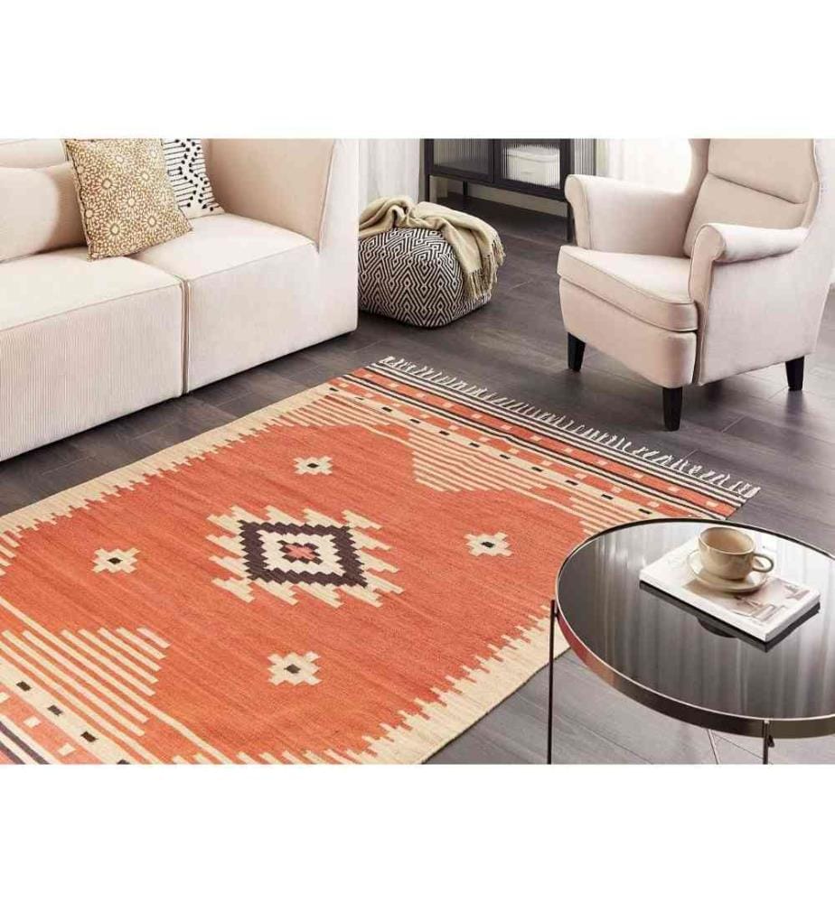 Teppich GAVAR Orange 140 x 200 cm Baumwolle Kelim