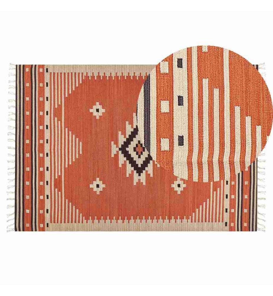 Teppich GAVAR Orange 140 x 200 cm Baumwolle Kelim
