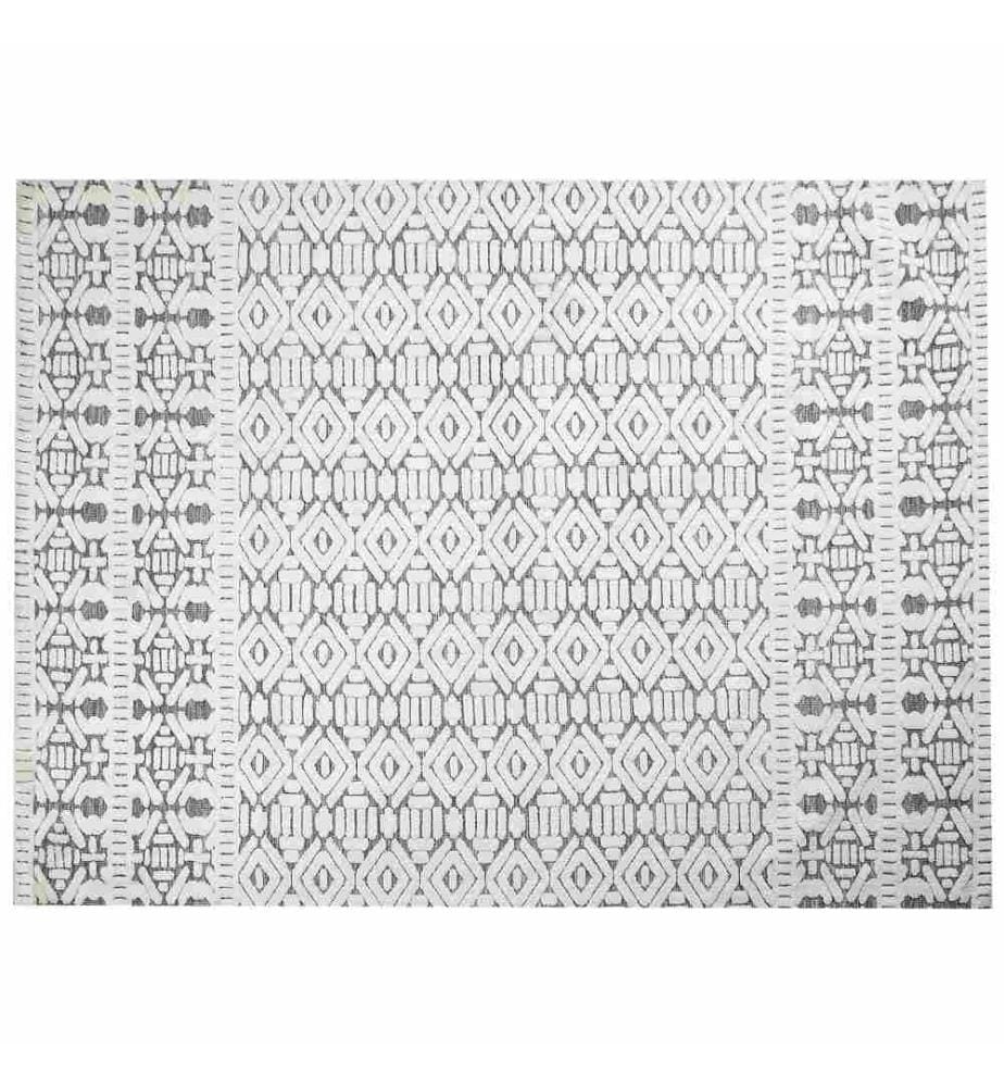 Teppich Weiss und Grau Stoff Rechteckig 300x400 cm Hoch-Tief-Struktur Geometrisches Muster Maschinengewebt Modern Kurzhaar für Fussbodenheizung