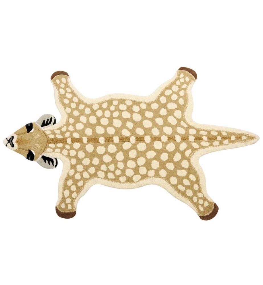 Teppich Beige und Braun Wolle Tiermotiv 100 x 160 cm Rehkiz Design Handgetuftet Modern Kurzhaar Kinderzimmer Schlafzimmer Deko Accessoires