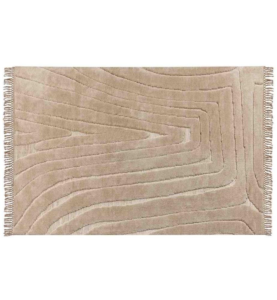 Teppich Beige Stoff Rechteckig 200 x 300 cm mit Hoch-Tief-Struktur Fransen Maschinengewebt Modern Kurzhaar Fussbodenheizung Geeignet Wohnzimmer