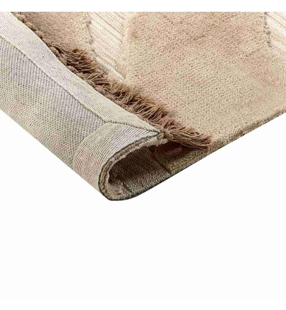 Teppich Beige Stoff Rechteckig 200 x 300 cm mit Hoch-Tief-Struktur Fransen Maschinengewebt Modern Kurzhaar Fussbodenheizung Geeignet Wohnzimmer