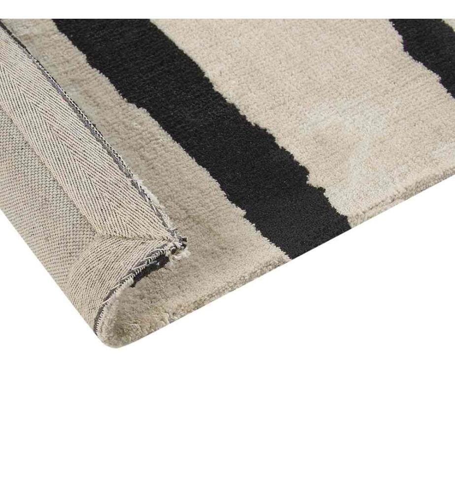 Teppich Creme und Schwarz Stoff Rechteckig 160x230 cm Abstraktes Muster Modern für Fussbodenheizung Kurzhaar Kurzflor Wohn- und Schlafzimmer