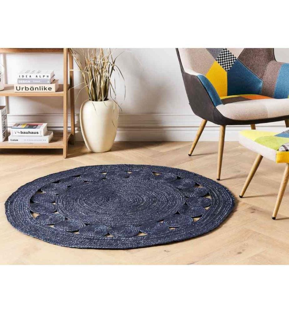 Tapis KOYUNLU Bleu foncé ø 120 cm Jute