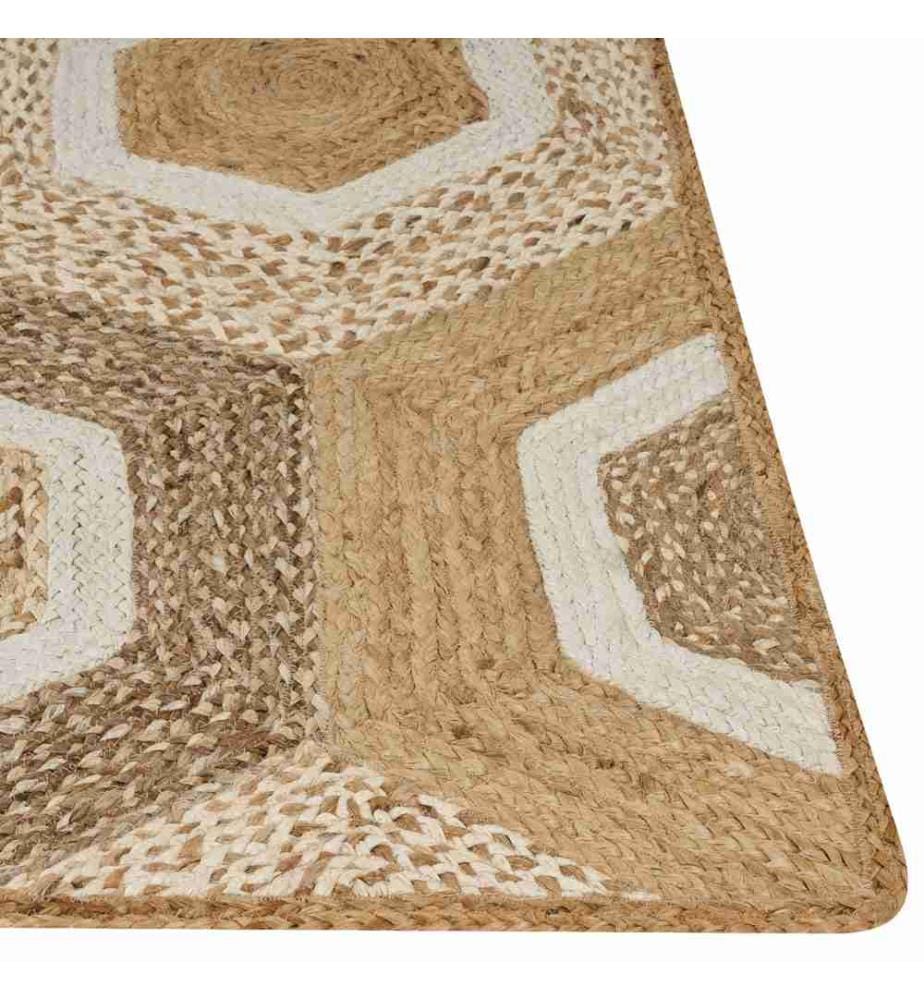 Teppich Beige Jute Rechteckig 80 x 300 cm Geometrisches Muster Handgewebt Boho Stil Kurzhaar Läufer für Fussbodenheizung Flur Diele Ausstattung