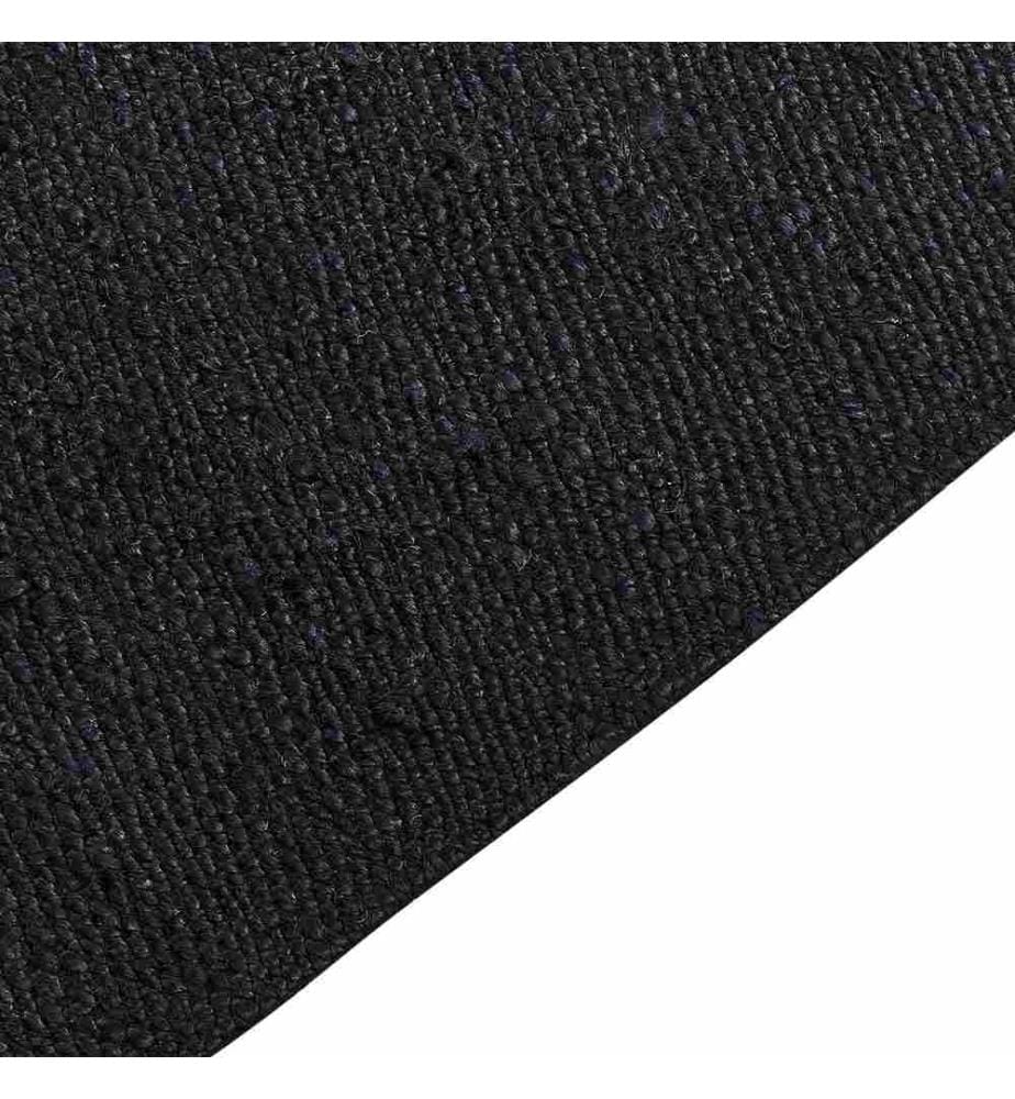 Teppich Schwarz Jute und Baumwolle Rechteckig 80 x 300 cm mit Fransen Handgewebt Boho Kurzhaar Kurzflor Läufer Flur Diele für Fussbodenheizung