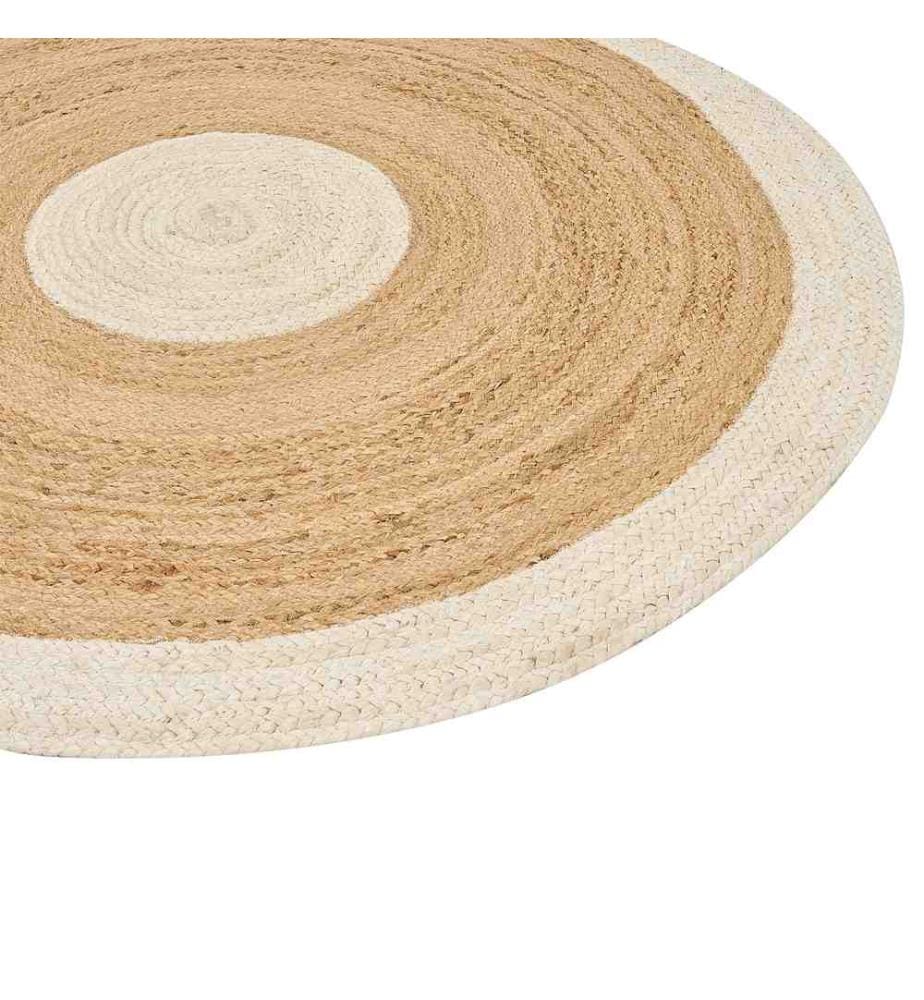 Tapis rond en jute tissé à la main Beige et White ø 140 cm salon chambre à coucher