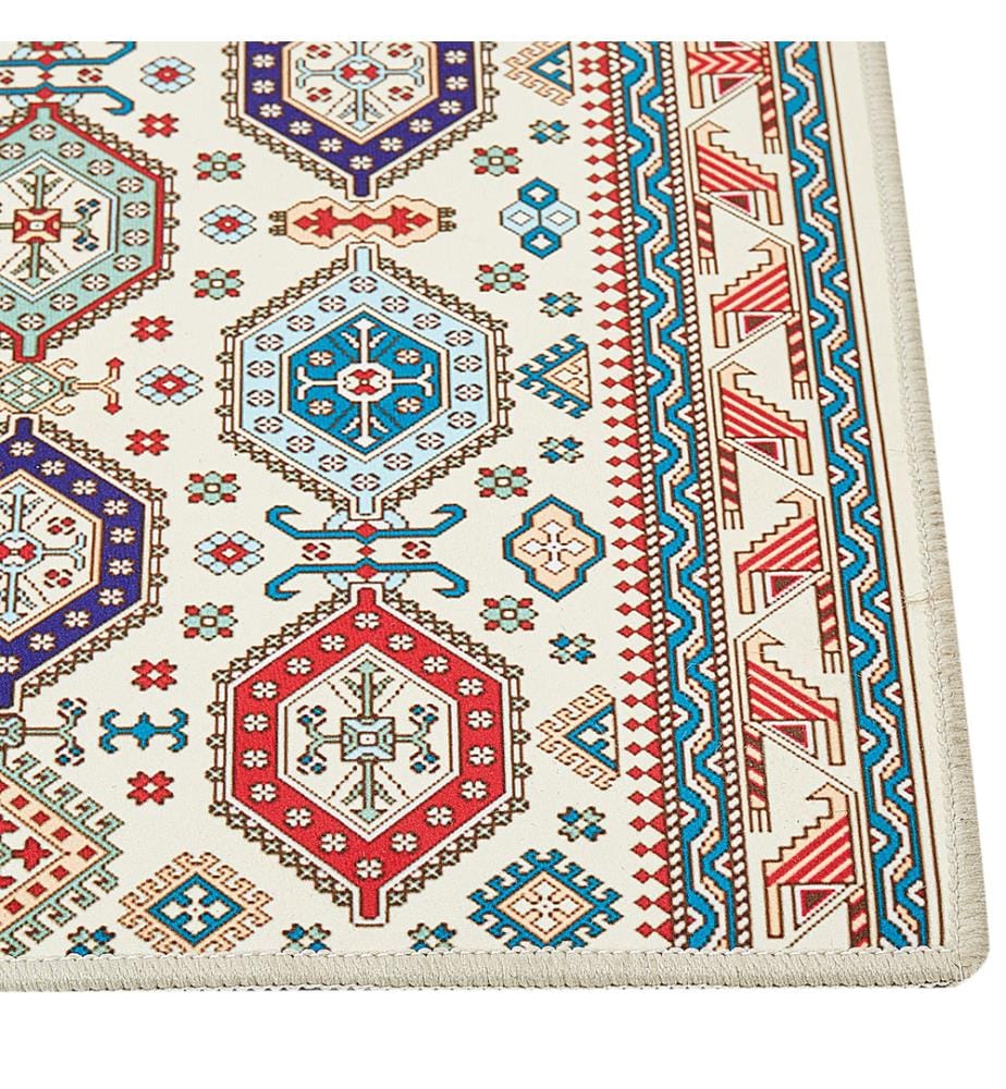 Teppich Läufer Mehrfarbig Stoff Rechteckig 80x300 cm Kurzflor Orientalisches Muster Rutschfest Maschinengewebt für Fussbodenheizung Flur Diele