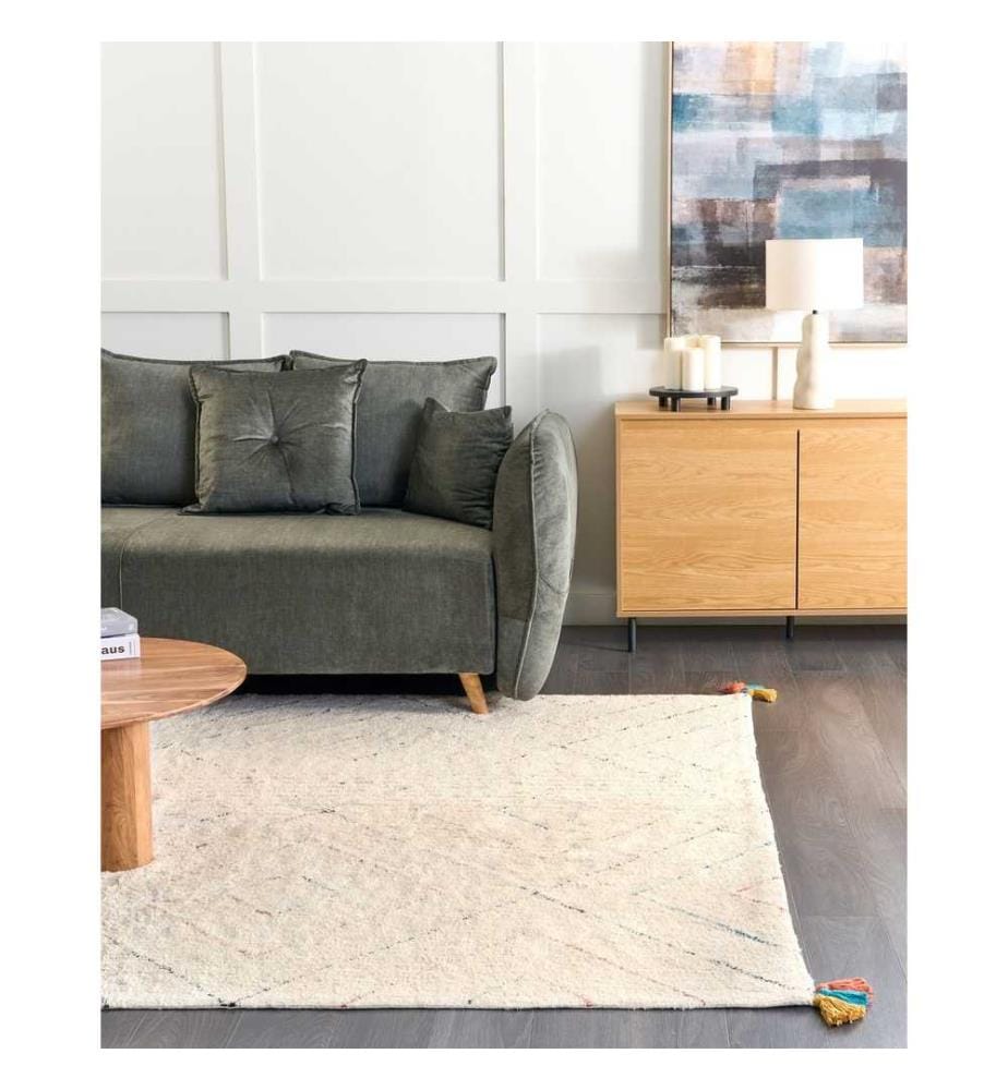 Tapis Rectangulaire Blanc et Multicolore en Polyester pour Chambre ou Salon au Style Bohème 140 x 200 cm