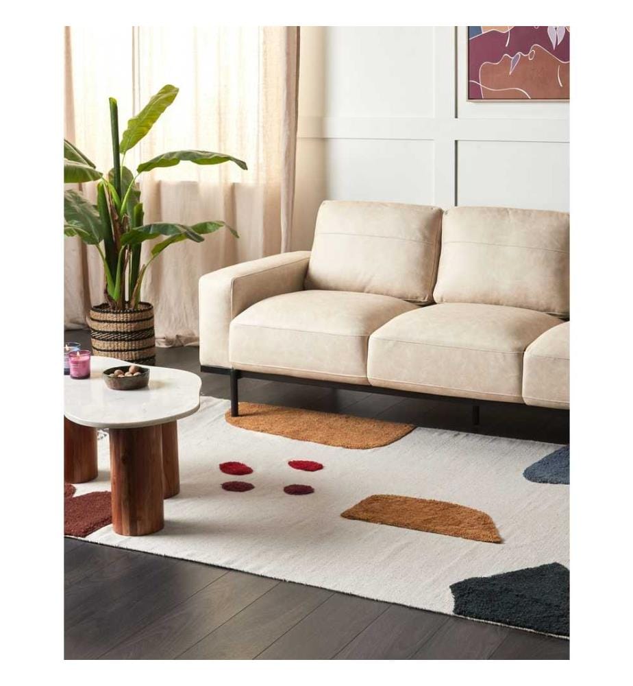 Teppich Mehrfarbig Baumwolle Abstrakt Muster 140 x 200 cm Niedrigflor Quasten Rechteckig Wohnzimmer Schlafzimmer