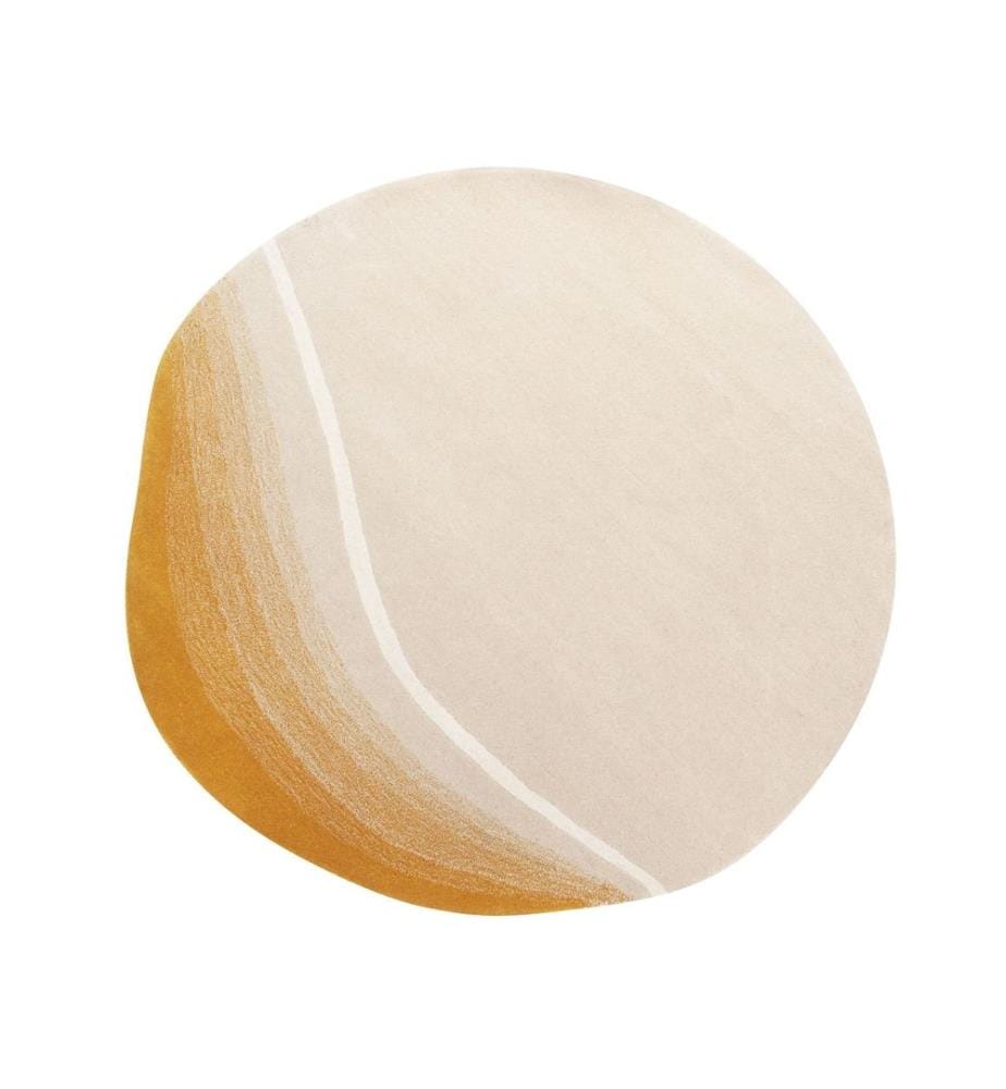 Teppich Beige u. Gelb aus Wolle ? 140 cm Unregelmässige Runde Form Asymmetrisch Modern Abstrakt für Wohnzimmer Schlafzimmer Flur