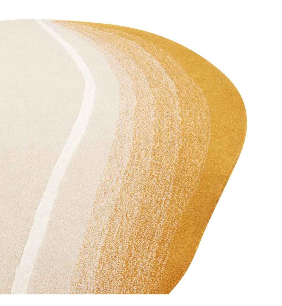 Teppich Beige u. Gelb aus Wolle ? 140 cm Unregelmässige Runde Form Asymmetrisch Modern Abstrakt für Wohnzimmer Schlafzimmer Flur
