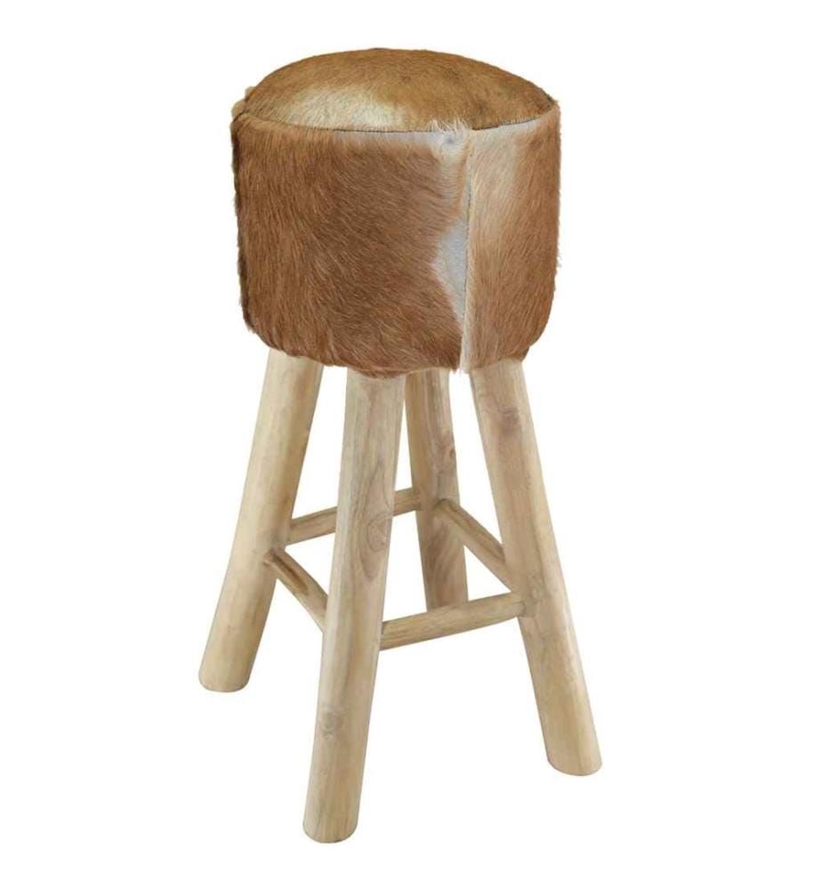 Barhocker Ziegenleder und Teak Massivholz