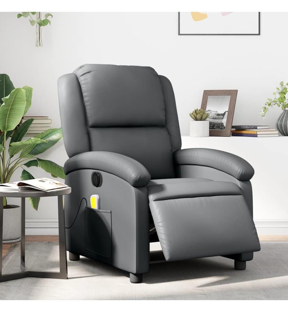 Fauteuil de massage inclinable électrique gris similicuir