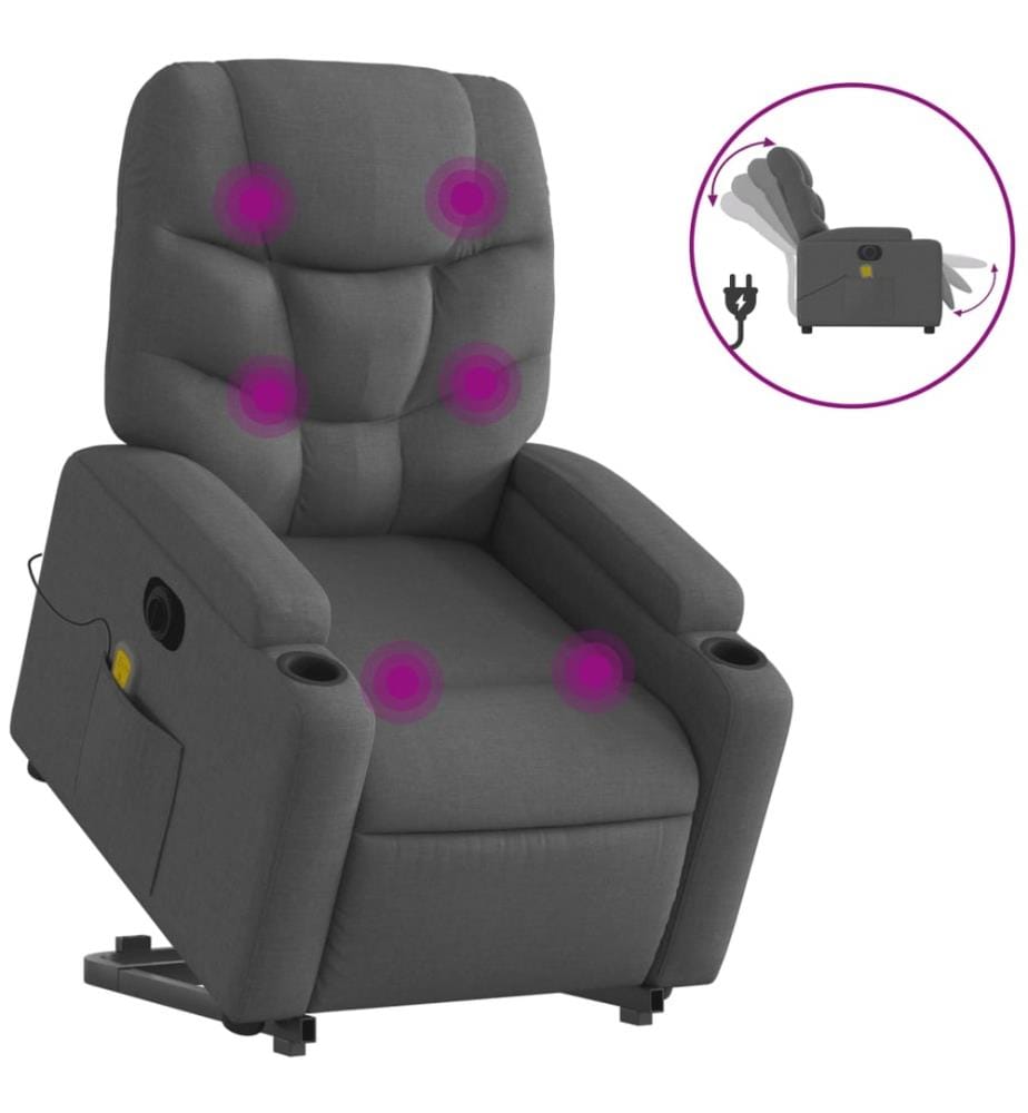 Elektrischer Massagesessel mit Aufstehhilfe Dunkelgrau Stoff