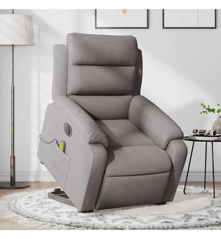 Elektrischer Massagesessel mit Aufstehhilfe Taupe Stoff