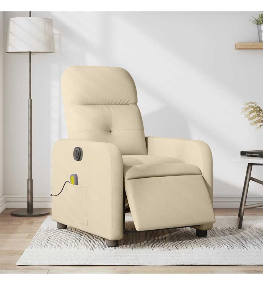 Fauteuil inclinable de massage électrique crème tissu