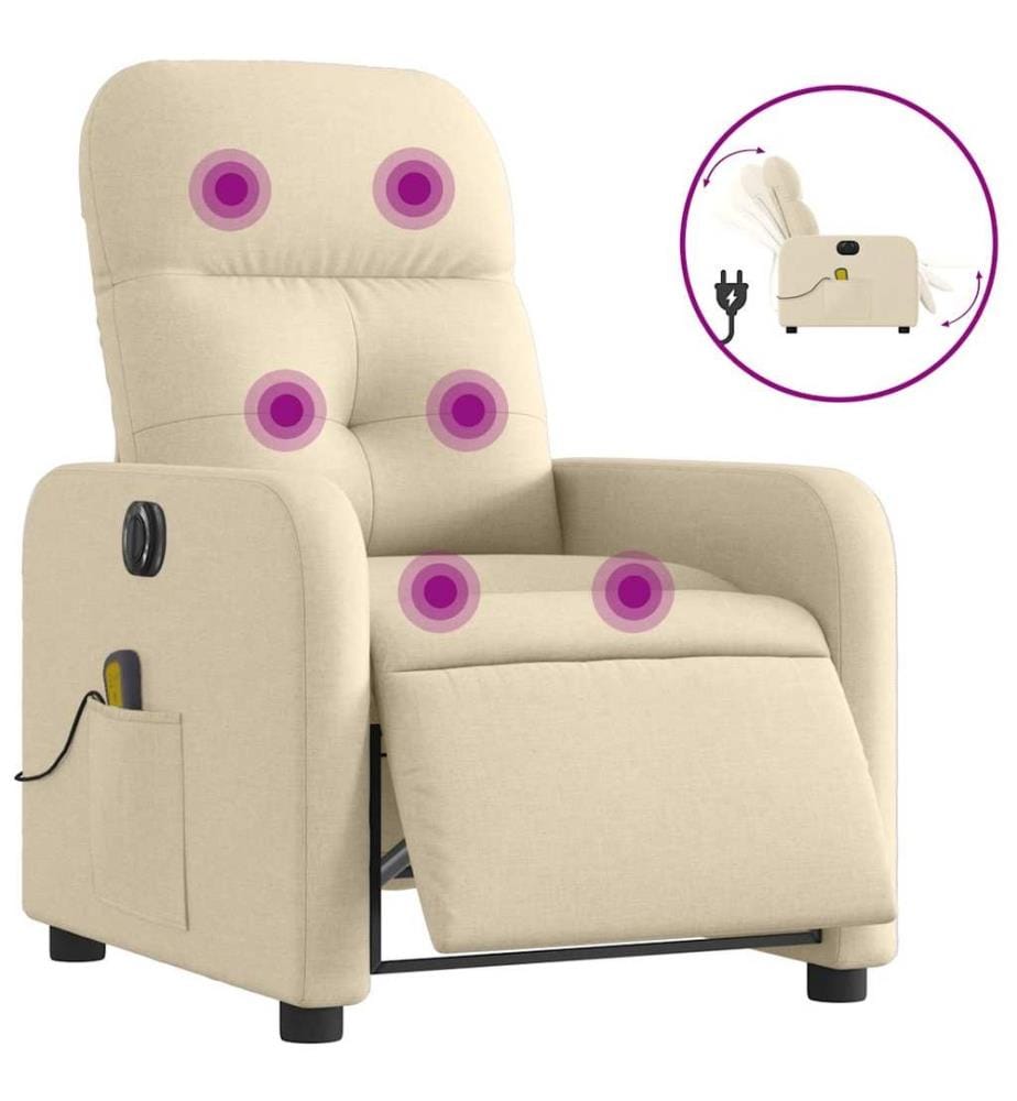 Fauteuil inclinable de massage électrique crème tissu