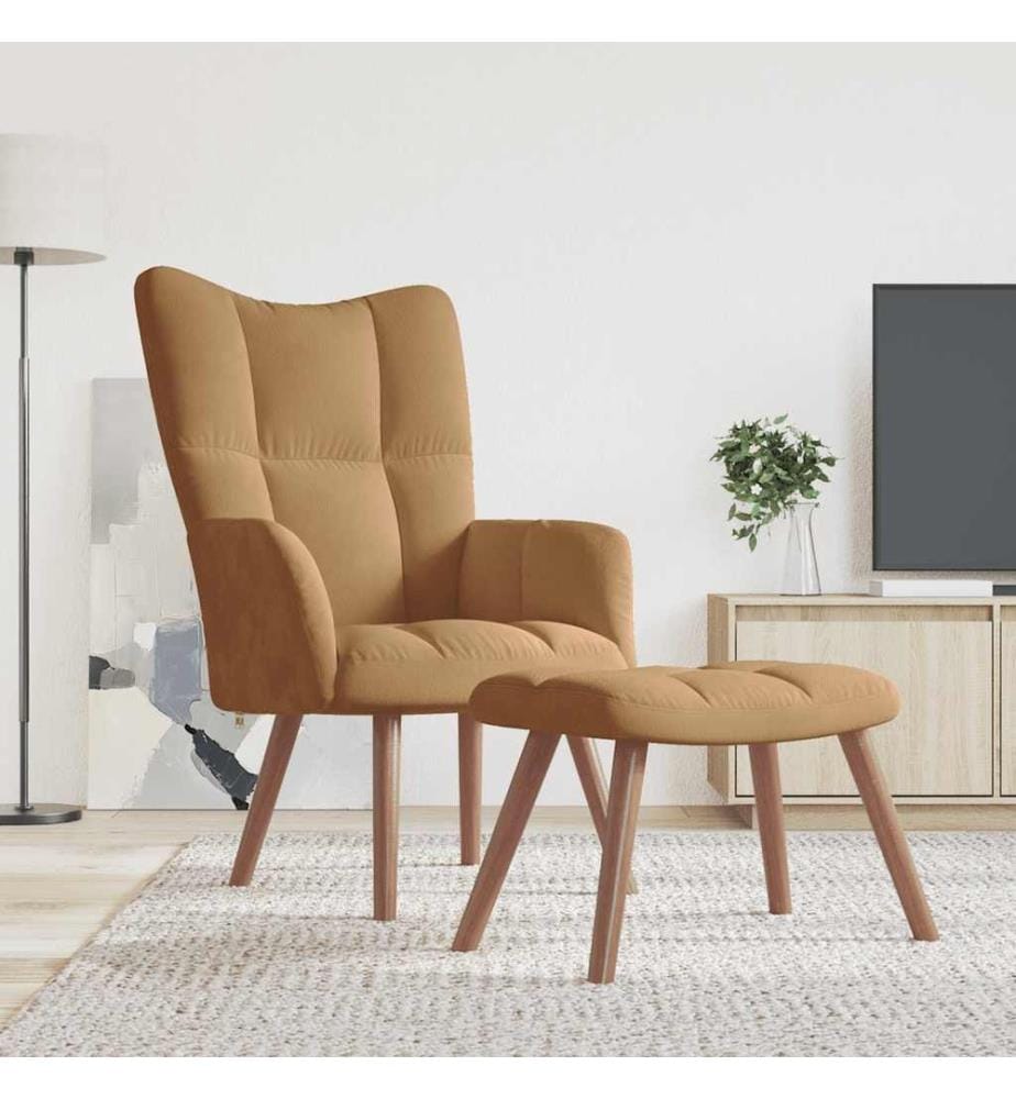 Chaise de relaxation avec repose-pied Marron Velours