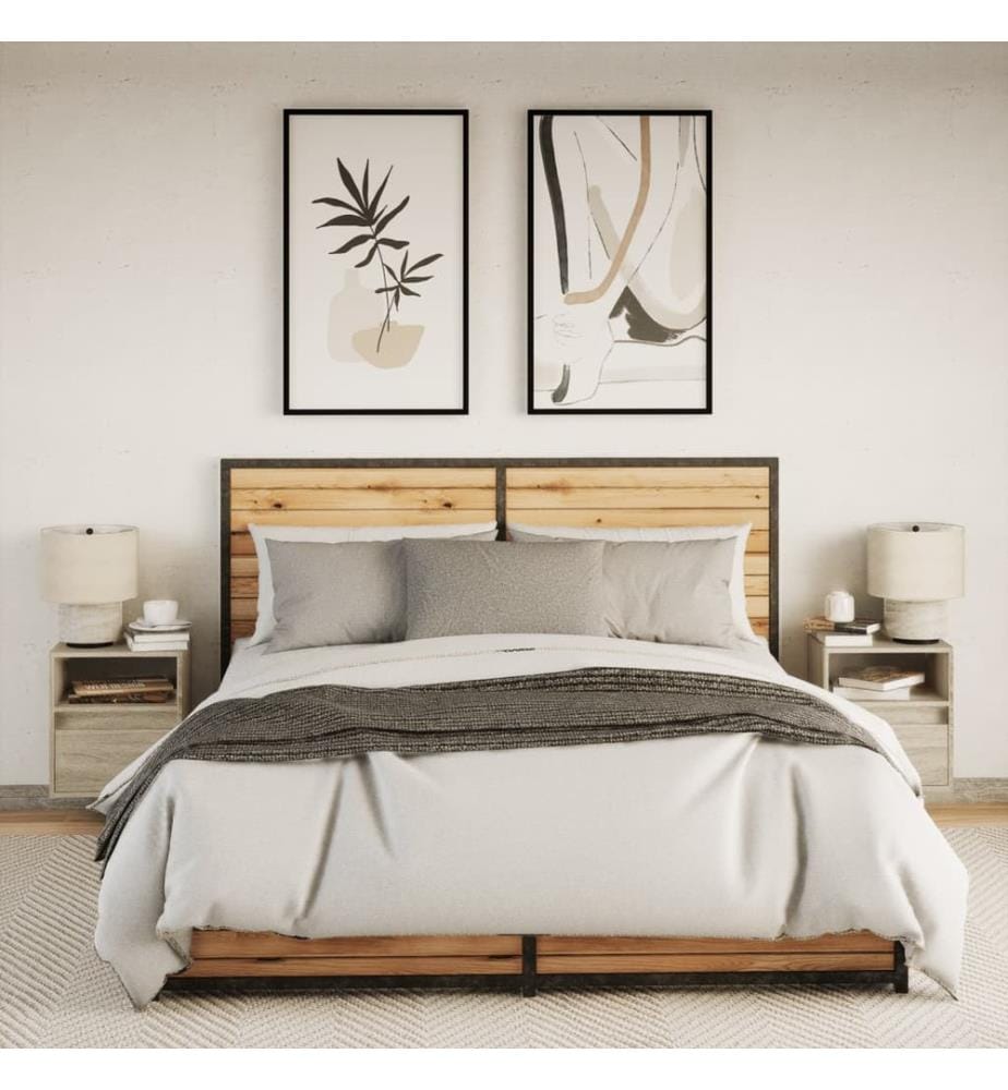 Wand-Nachttische mit LED-Leuchten 2 Stk. Sonoma-Eiche