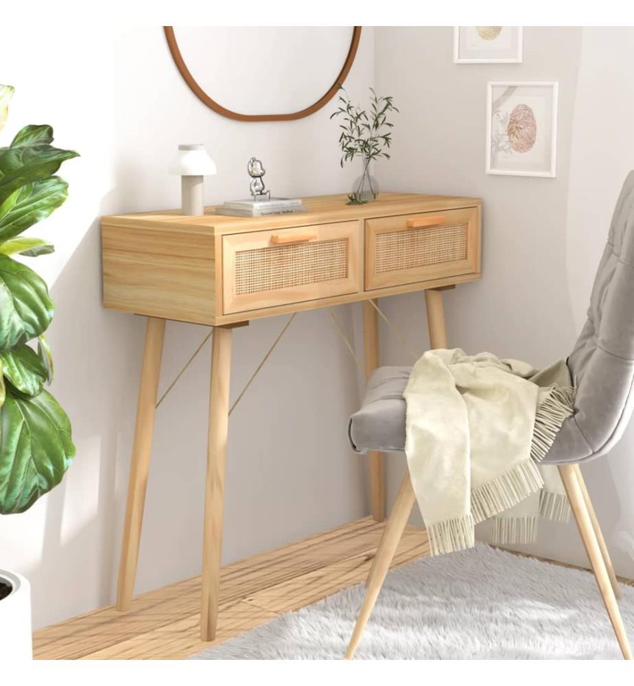Konsolentisch Braun 80x30x75 cm Massivholz Kiefer Natur-Rattan