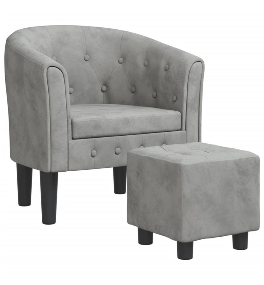 Fauteuil avec repose-pied gris clair velours
