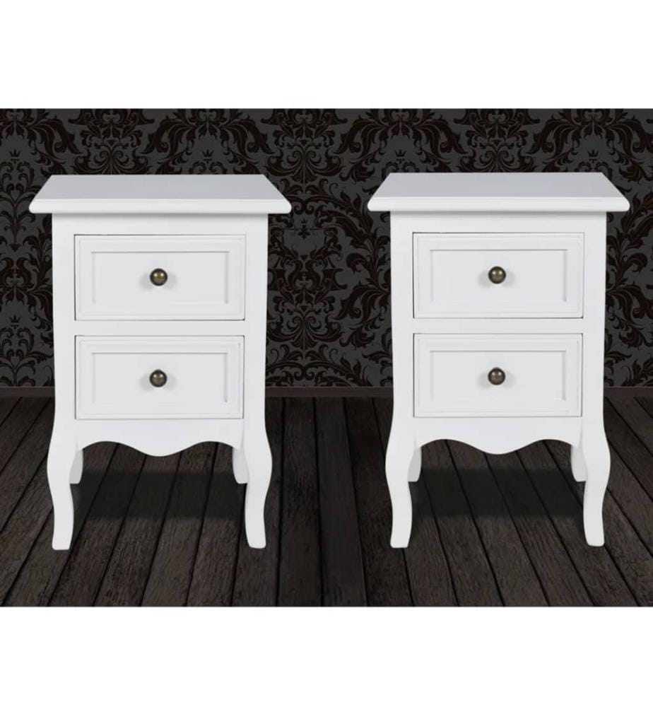 Nachttische 2 Stk. mit 2 Schubladen MDF Weiss