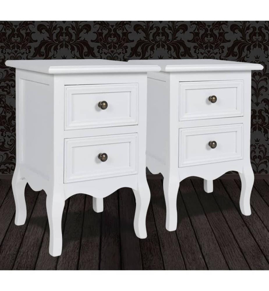 Nachttische 2 Stk. mit 2 Schubladen MDF Weiss