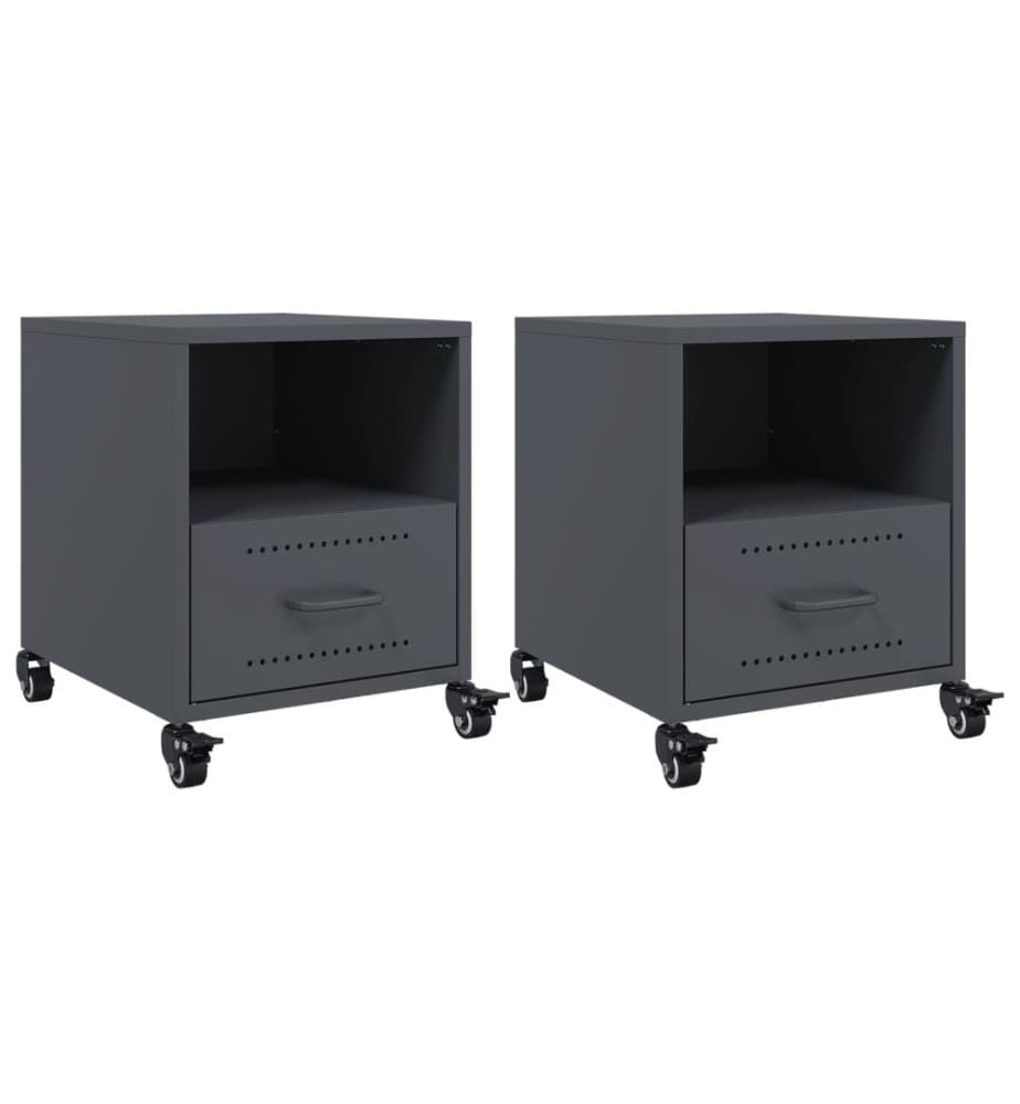 Tables de chevet 2 pcs anthracite 36x39x43,5 cm acier