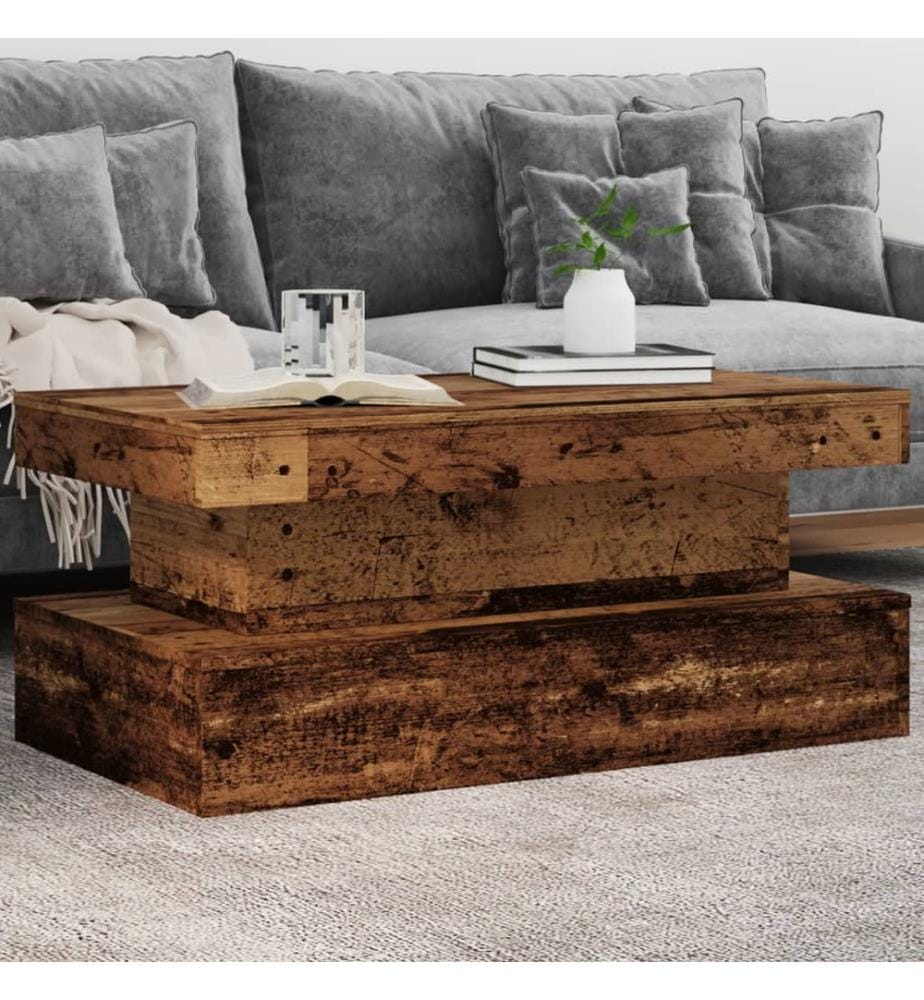 Couchtisch mit LED-Leuchten Altholz-Optik 90x50x40 cm