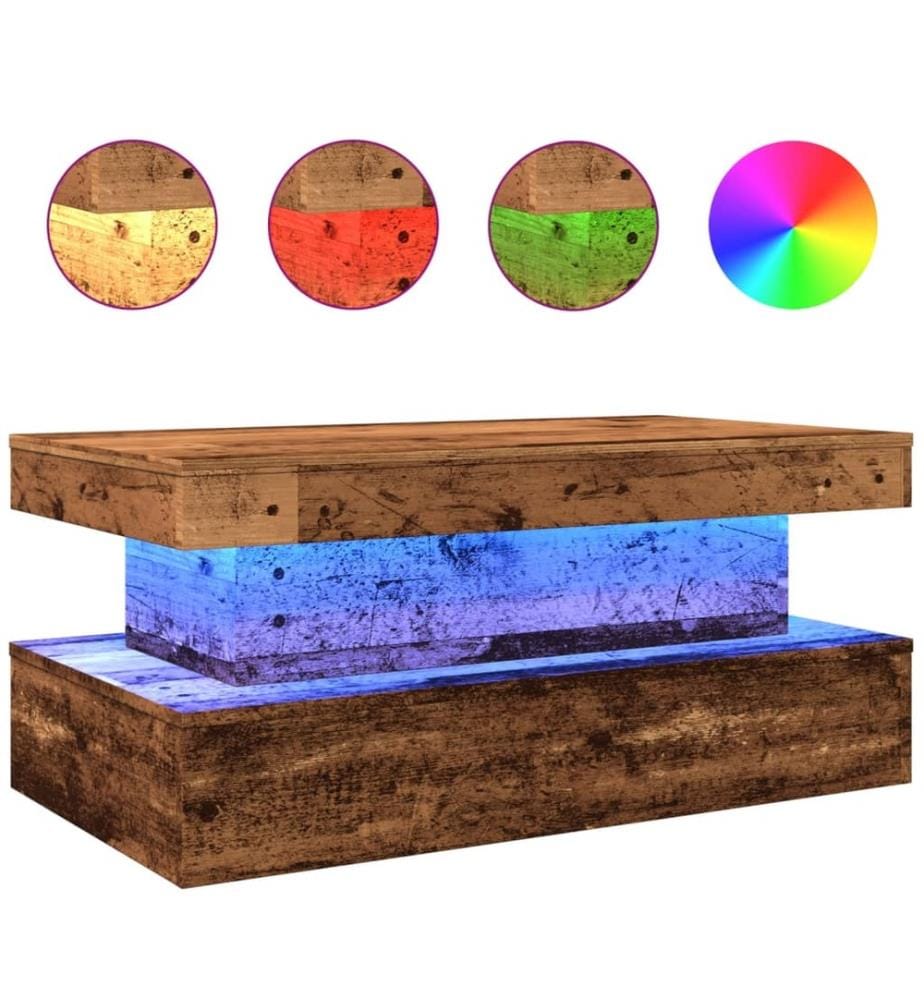 Couchtisch mit LED-Leuchten Altholz-Optik 90x50x40 cm