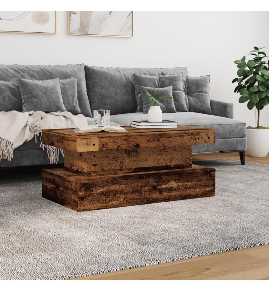 Couchtisch mit LED-Leuchten Altholz-Optik 90x50x40 cm