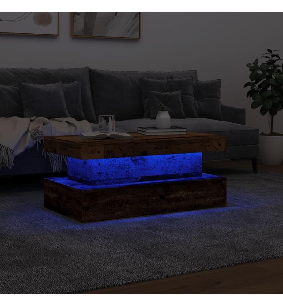 Couchtisch mit LED-Leuchten Altholz-Optik 90x50x40 cm