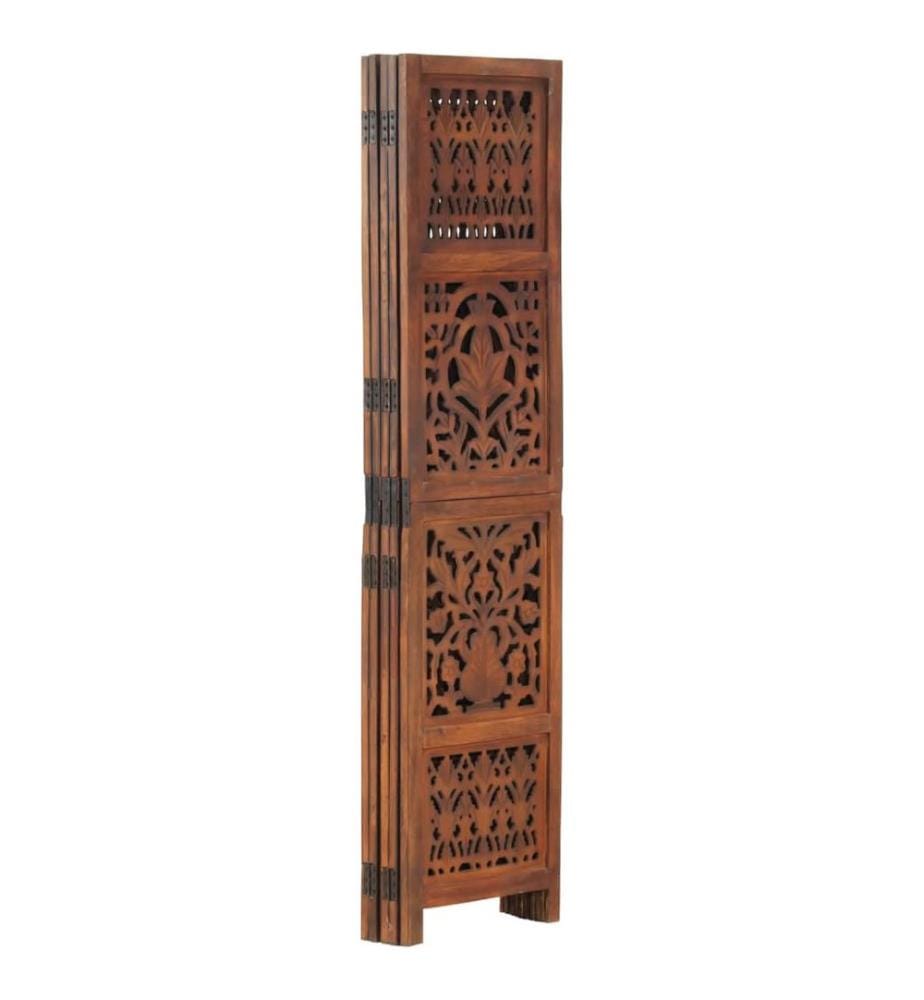 5-tlg. Raumteiler Handgeschnitzt Braun 200×165 cm Mangoholz