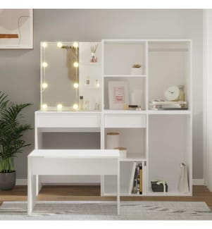 Schminktisch-Set mit LED Weiss Holzwerkstoff