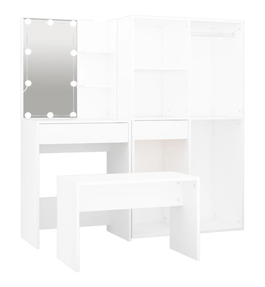 Schminktisch-Set mit LED Weiss Holzwerkstoff