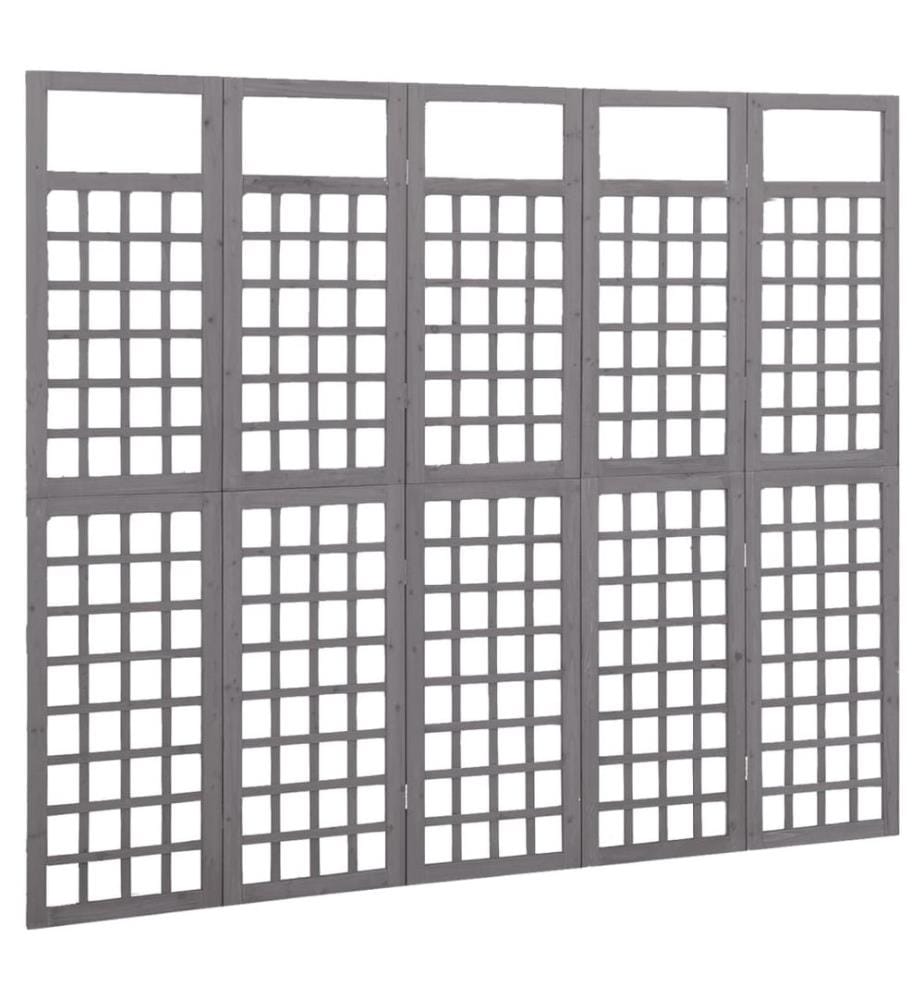 Spalier/Paravent 5-teilig Massivholz Tanne Grau 201,5x180 cm