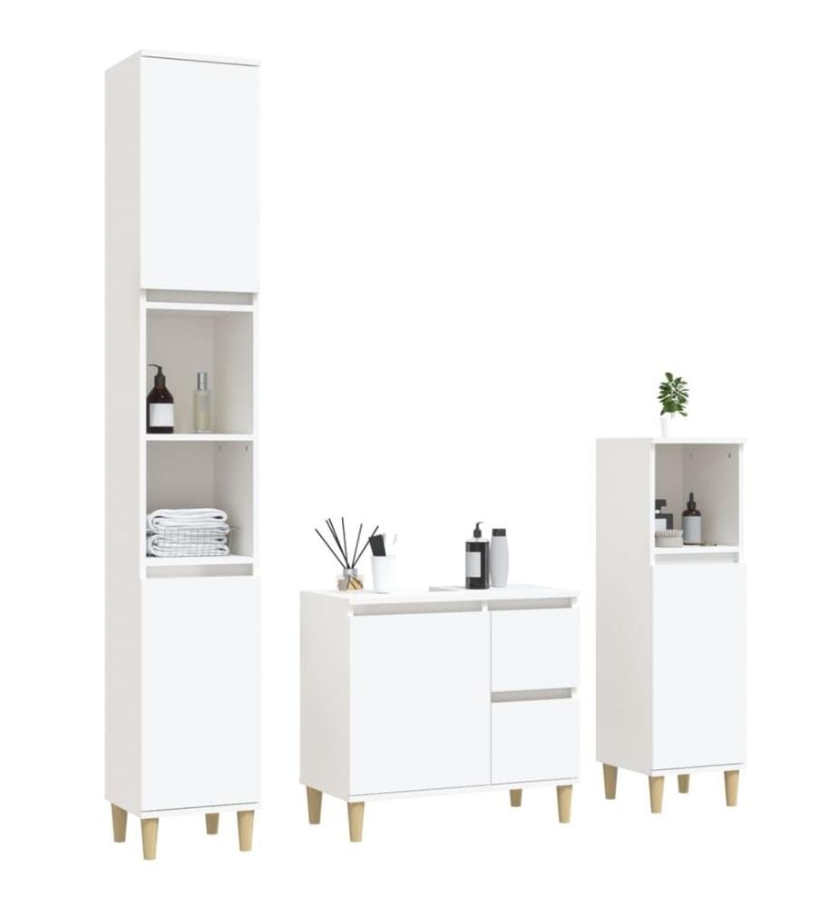 3-tlg. Badmöbel-Set Weiss Holzwerkstoff