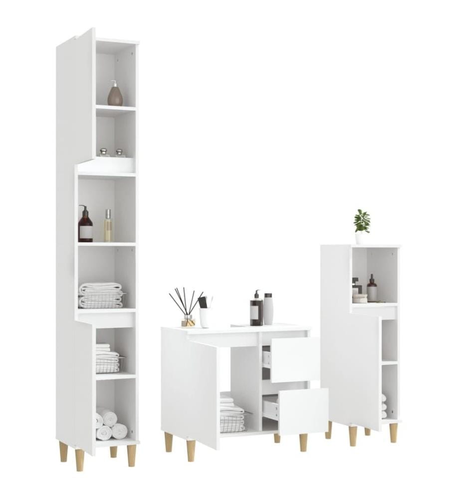 3-tlg. Badmöbel-Set Weiss Holzwerkstoff
