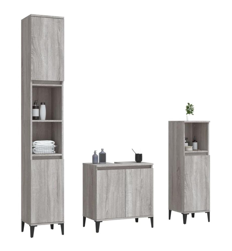 3-tlg. Badmöbel-Set Grau Sonoma Holzwerkstoff
