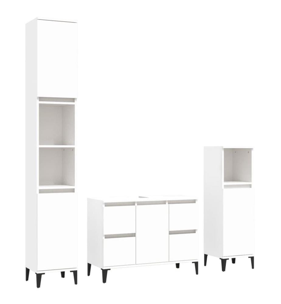 3-tlg. Badmöbel-Set Weiss Holzwerkstoff