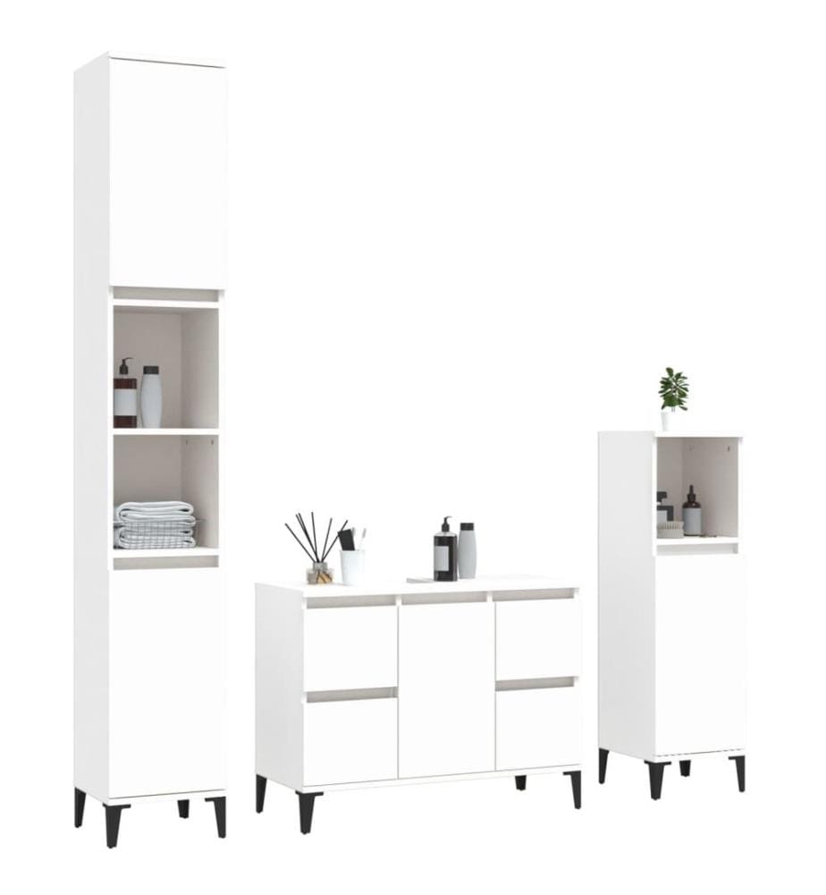 3-tlg. Badmöbel-Set Weiss Holzwerkstoff