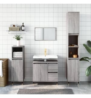 3-tlg. Badmöbel-Set Grau Sonoma Holzwerkstoff