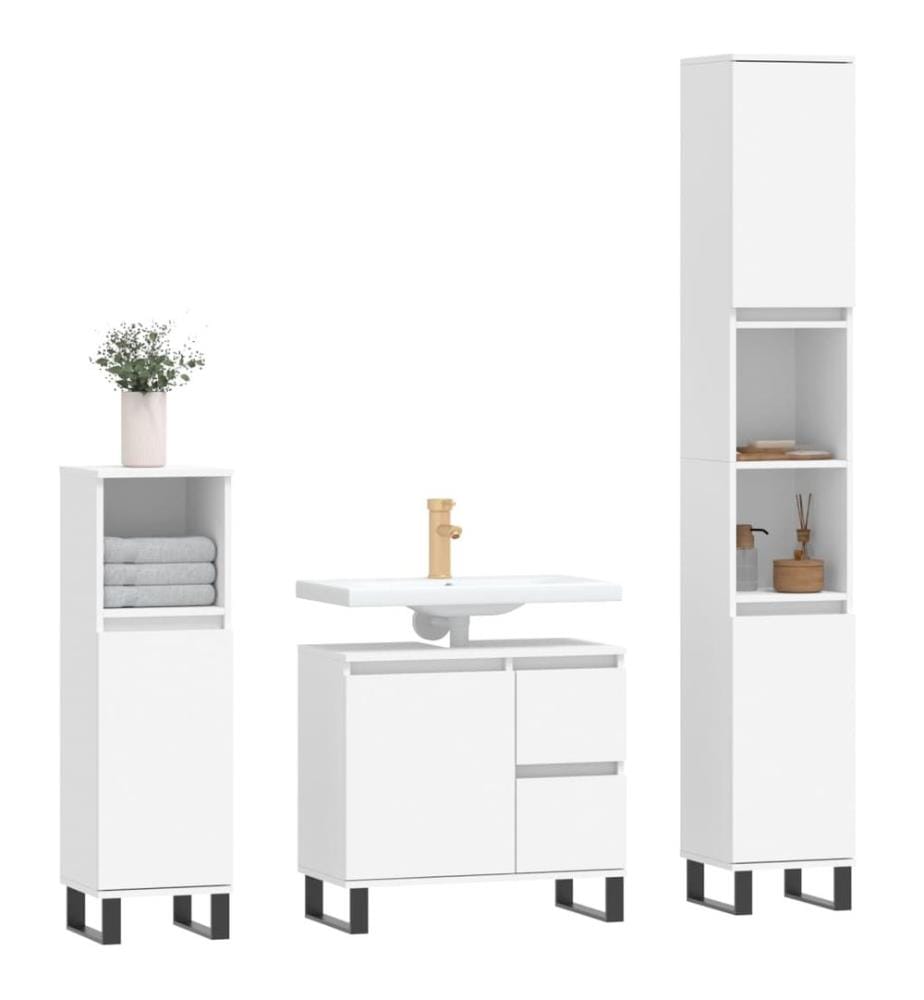 3-tlg. Badmöbel-Set Weiss Holzwerkstoff