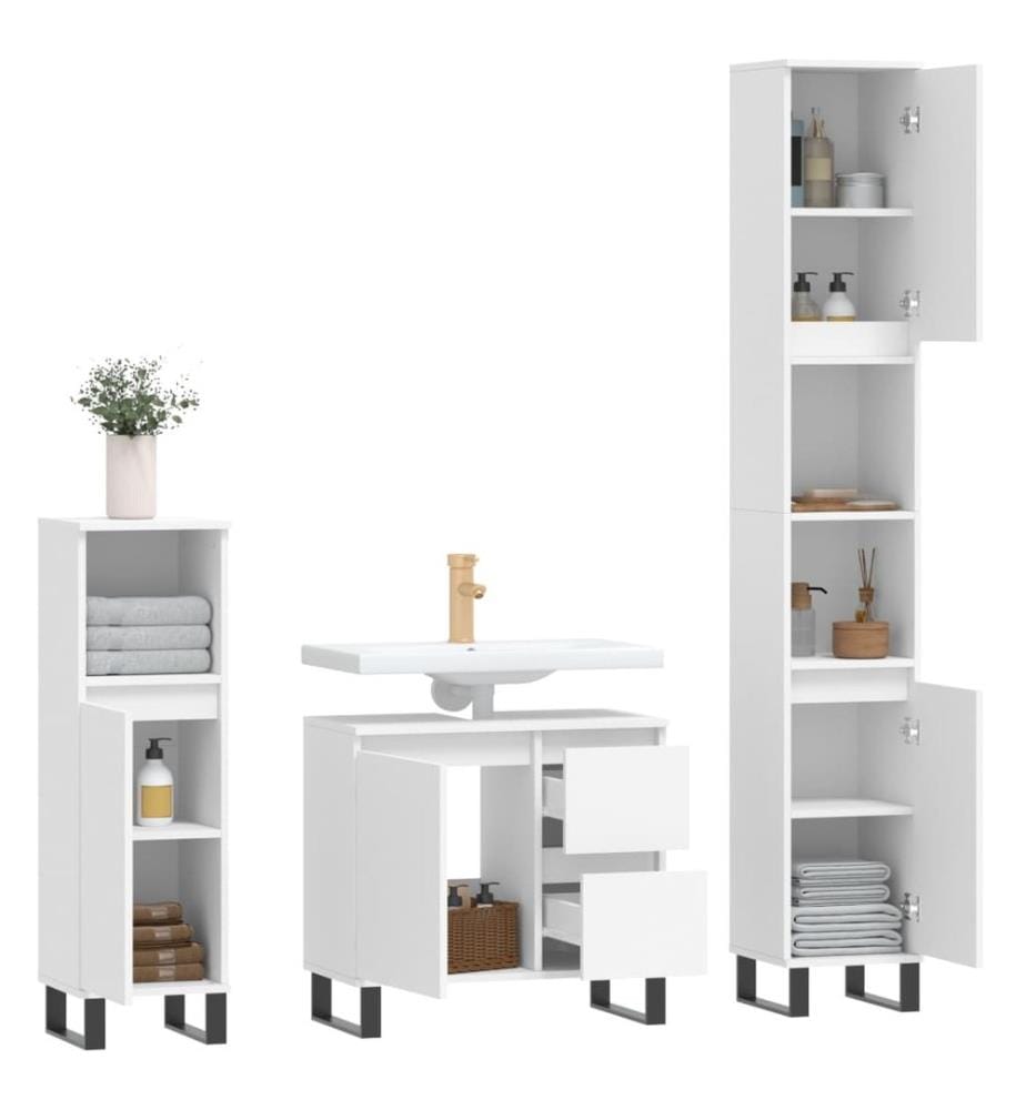 3-tlg. Badmöbel-Set Weiss Holzwerkstoff