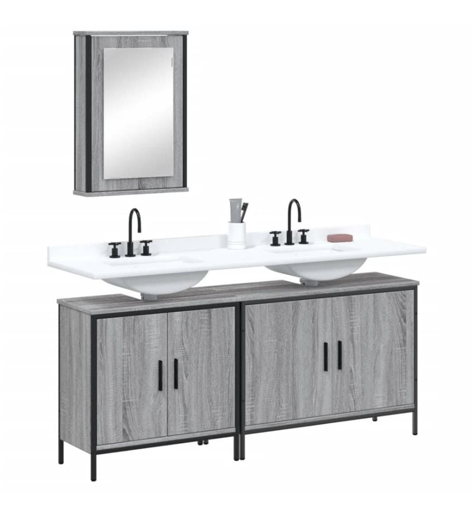 Ensemble de meubles de salle de bain 3 pcs Sonoma gris