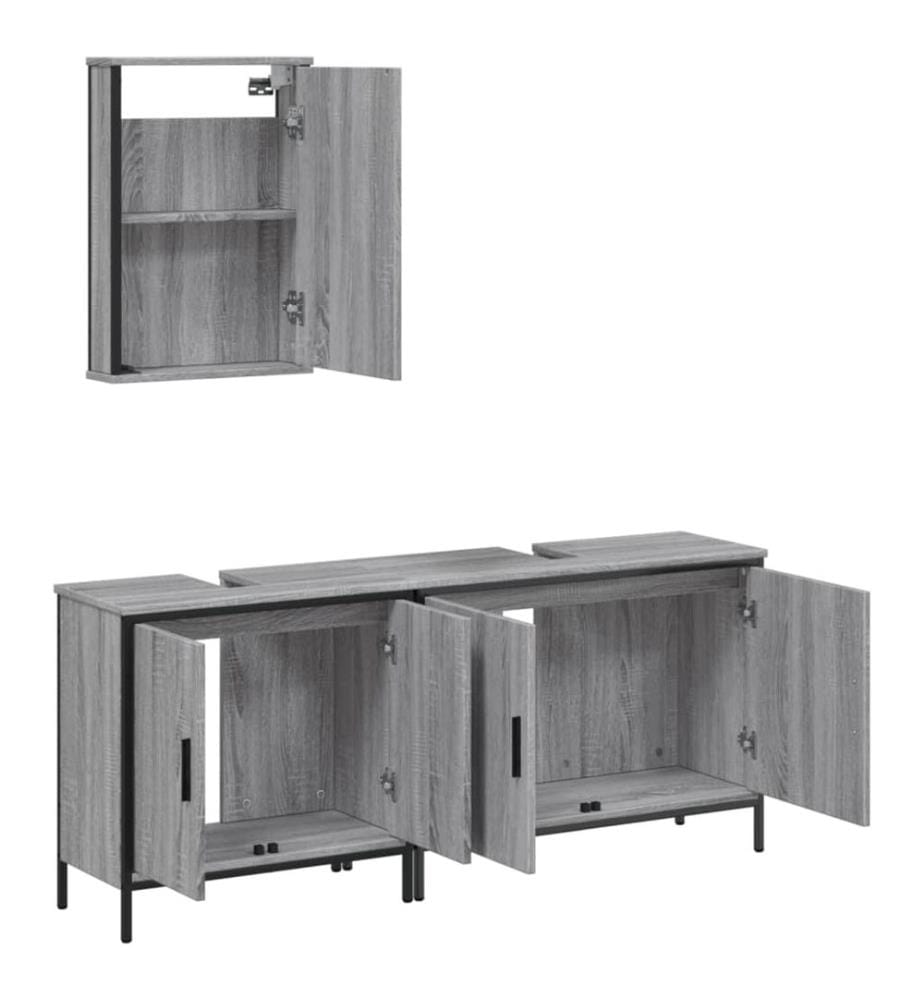 Ensemble de meubles de salle de bain 3 pcs Sonoma gris
