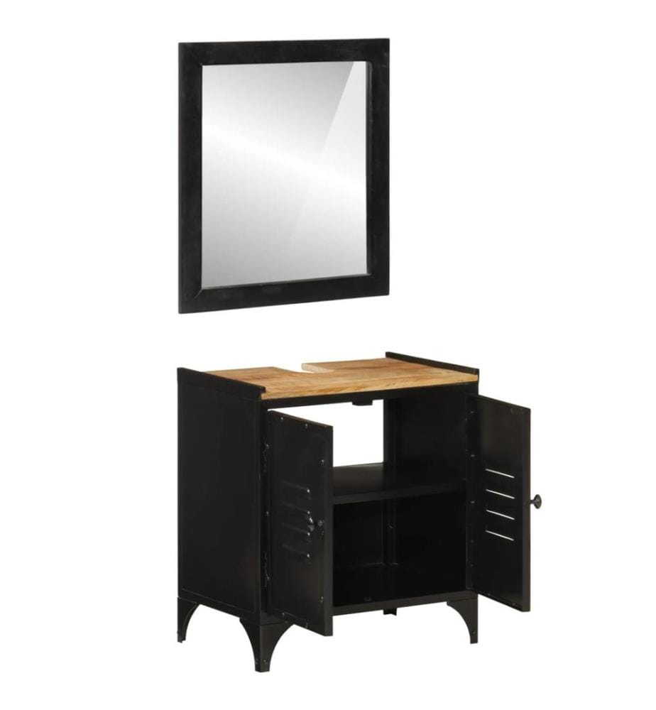 2-tlg. Badmöbel-Set Eisen und Massivholz Mango